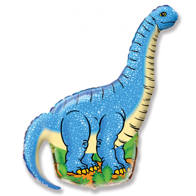 Воздушный шар фольгированный 16" Мини-фигура Динозавр Диплодок синий 41 см
