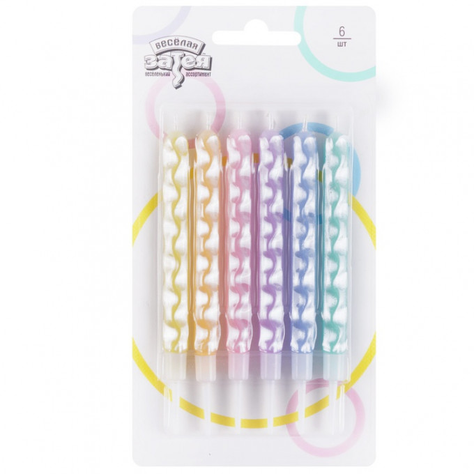 Свечи д/торта Цунами Пастель перламутр 10см 6шт