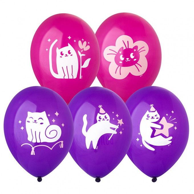 Воздушный шар латексный с рисунком 14" пастель С ДР Котики милые