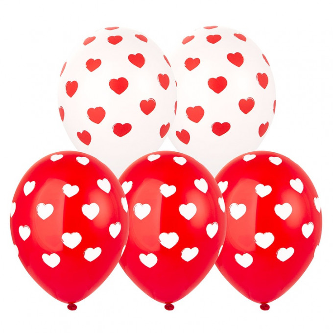 Воздушный шар латексный с рисунком 14" пастель шелкография Сердца браш