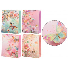 Пакет подарочный 26*32*12 см ЦВЕТЫ БАБОЧКИ