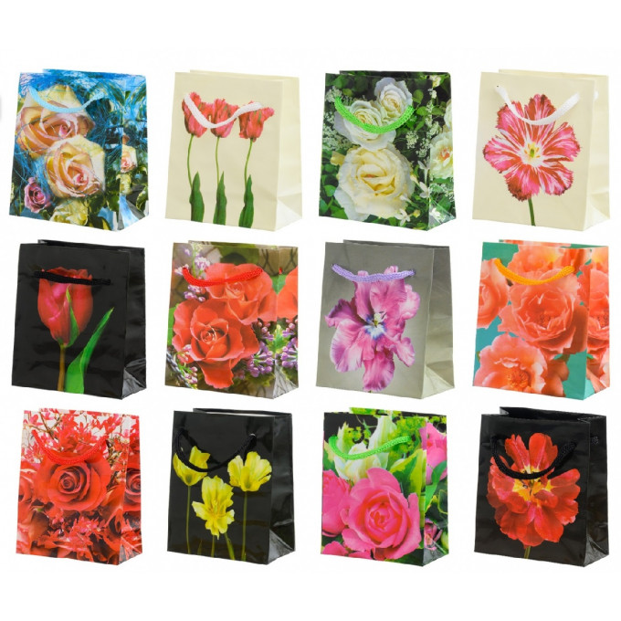 Пакет подарочный 8*10*4 см ЦВЕТЫ МИКС