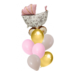 Набор шаров КОЛЯСКА Винтаж розовая сатин (фольга Фигура 36" + латекс 6шт)