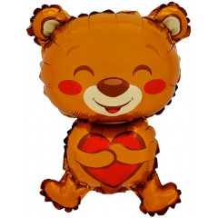 Воздушный шар фольгированный Мини-фигура 16"/41 см Медвежонок с сердцем