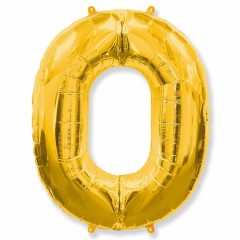 Воздушный шар фольгированный ЦИФРА 0 40"/102 см Золото/Gold в упаковке