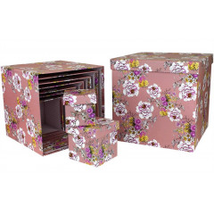Коробка подарочная набор из 10 шт Куб ЦВЕТЫ НА РОЗОВОМ 26,5*26,5 см