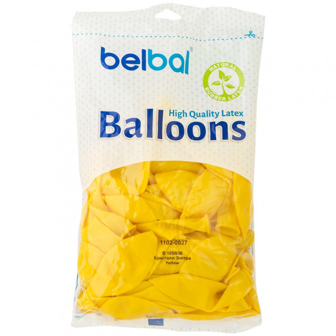 Воздушный шар латексный без рисунка 14" Кристалл Экстра Yellow
