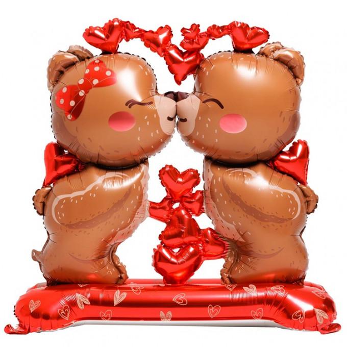 Воздушный шар фольгированный 59"/150 см ФИГУРА Мишки целующиеся