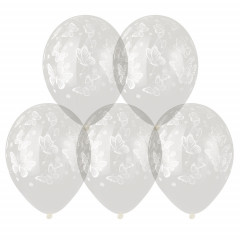 Воздушный шар латексный с рисунком 14" кристалл шелкография Бабочки прозрачный 25 шт