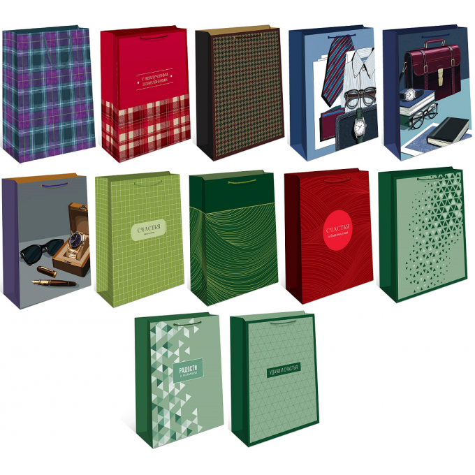 Пакет подарочный 18*22,3*10 см Мужской Микс (12в*1)