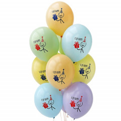Воздушный шар латексный с рисунком 14" пастель С ДР Кароч. 2цв ассорти