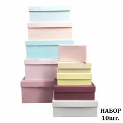 Набор подарочных коробок из 10 шт ПРЯМОУГОЛЬНИК 32,5*20*12,5/12*7*4 см АССОРТИ РОЗОВЫЙ ЩЕРБЕТ