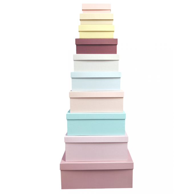 Набор подарочных коробок из 10 шт ПРЯМОУГОЛЬНИК 32,5*20*12,5/12*7*4 см АССОРТИ РОЗОВЫЙ ЩЕРБЕТ