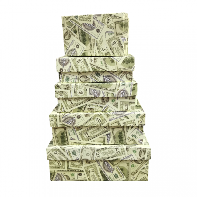 Набор подарочных  коробок из 10 шт ПРЯМОУГОЛЬНИК 32,5*20*12,5/12*7*4 см ДЕНЬГИ