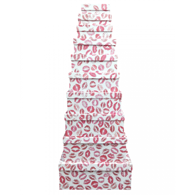 Набор подарочных коробок из 10 шт ПРЯМОУГОЛЬНИК 32,5*20*12,5/12*7*4 см ПОЦЕЛУИ