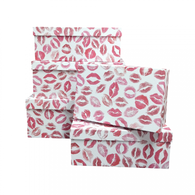 Набор подарочных коробок из 10 шт ПРЯМОУГОЛЬНИК 32,5*20*12,5/12*7*4 см ПОЦЕЛУИ