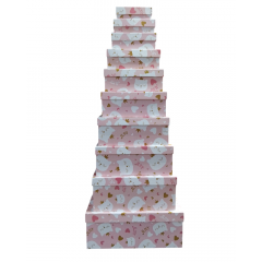 Набор подарочных коробок из 10 шт ПРЯМОУГОЛЬНИК 32,5*20*12,5/12*7*4 см КОТЕНОК ПРИНЦЕССА