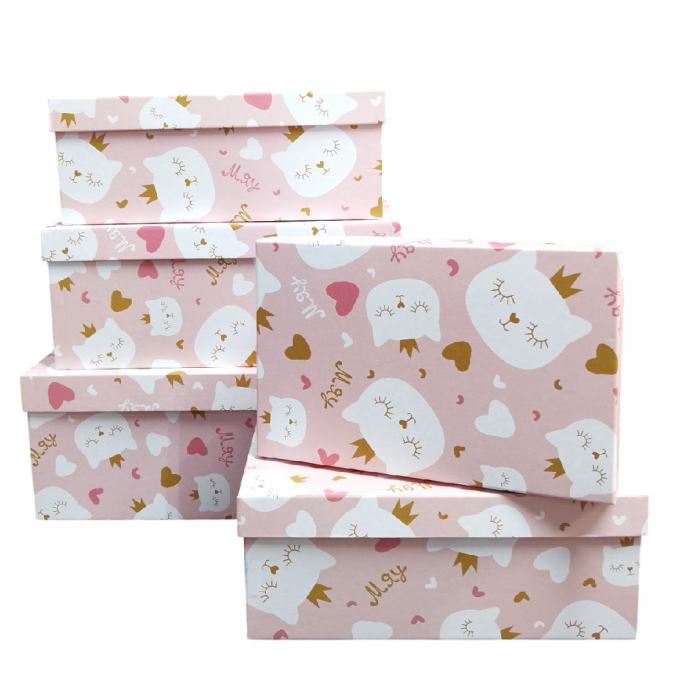 Набор подарочных коробок из 10 шт ПРЯМОУГОЛЬНИК 32,5*20*12,5/12*7*4 см КОТЕНОК ПРИНЦЕССА