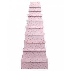 Набор подарочных коробок из 10 шт ПРЯМОУГОЛЬНИК 32,5*20*12,5/12*7*4 см СЕРДЕЧКИ