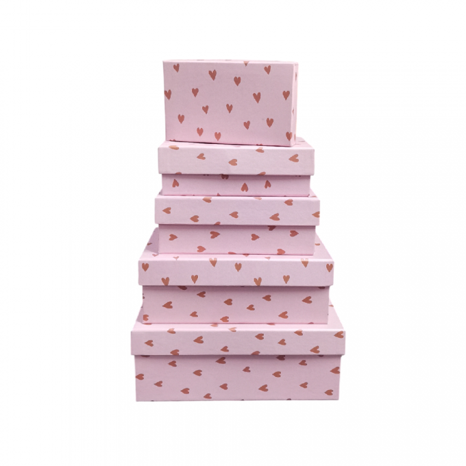 Набор подарочных коробок из 10 шт ПРЯМОУГОЛЬНИК 32,5*20*12,5/12*7*4 см СЕРДЕЧКИ