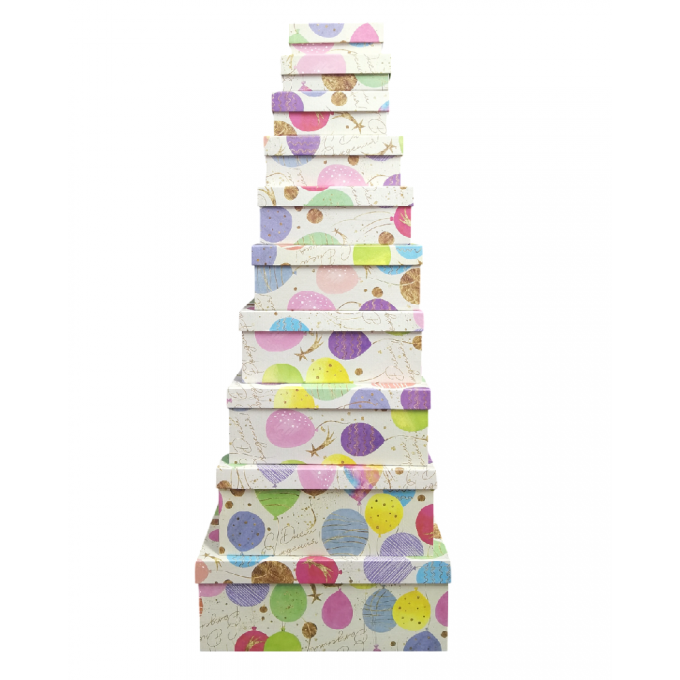 Набор подарочных коробок из 10 шт ПРЯМОУГОЛЬНИК 32,5*20*12,5/12*7*4 см ПРАЗДНИЧНЫЕ ШАРИКИ