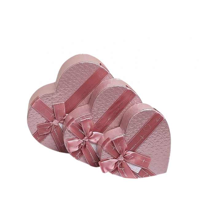 Коробка подарочная набор из 3 шт Сердце 21*20*9 см Роза РОЗОВЫЙ