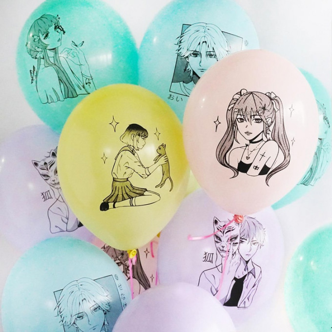 Воздушный шар латексный с рисунком 14" пастель шелкография Аниме 50 шт