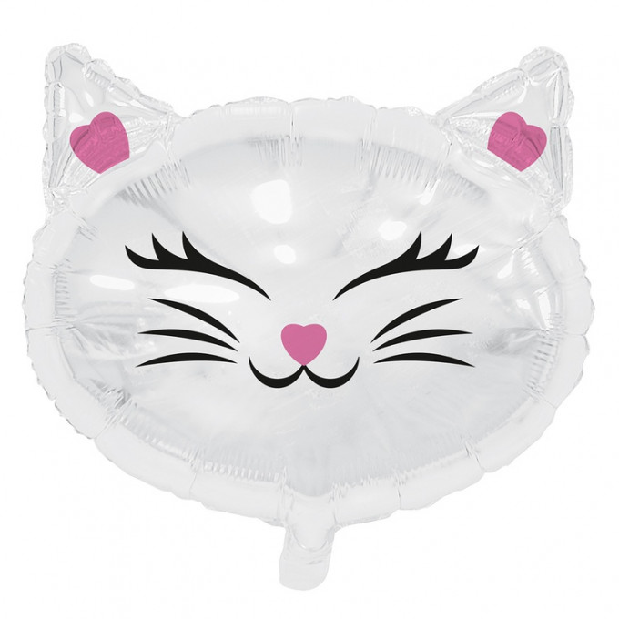 Воздушный шар фольгированный 26" Фигура Кошка белая голова 65 см в упаковке