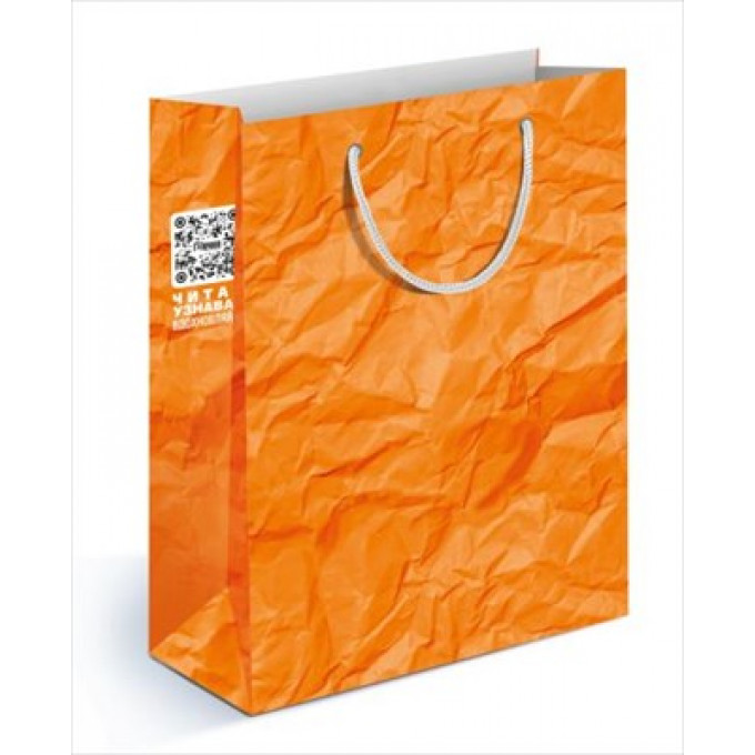 Пакет подарочный 13,5*18*6см Бумага мятая оранжевая