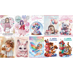 Открытка С Днем рождения! Детский Микс (10в*2)