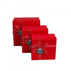 Коробка подарочная набор из 3 шт Квадрат 19*19*9см МОНПАНСЬЕ с бантом КРАСНЫЙ