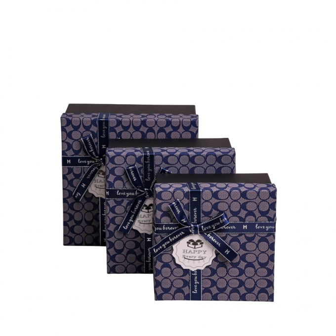 Коробка подарочная набор из 3 шт Квадрат 19*19*9см МОНПАНСЬЕ с бантом КРАСНЫЙ