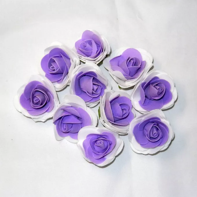 Цветок латексный Роза 50мм Белый + фиолетовый /43016