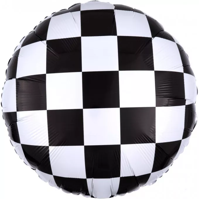 Воздушный шар фольгированный 18''/46 см Круг, Гоночный флаг, Шахматная клетка, Черный/Белый