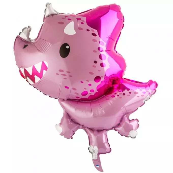 Воздушный шар фольгированный 32" Динозавр Трицератопс розовый 82 см