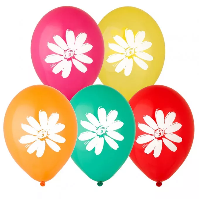 Воздушный шар латексный с рисунком 12" пастель Ромашки 50 шт