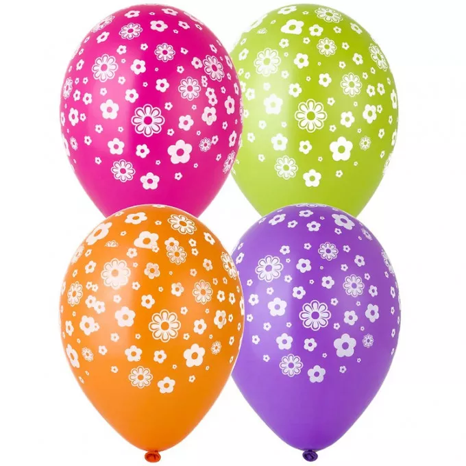Воздушный шар латексный с рисунком 12" пастель шелкография Цветы 50 шт