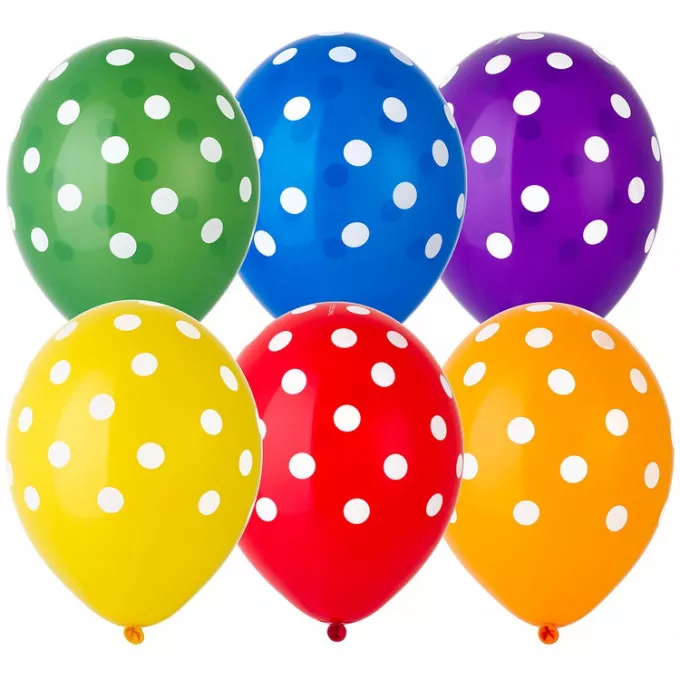 Воздушный шар латексный с рисунком 14" пастель шелкография Горошек яркий ассорти