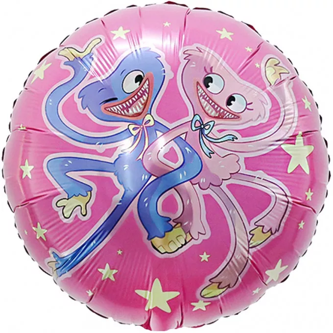 Воздушный шар фольгированный с рисунком 18''/46 см Круг Зубастики Розовый