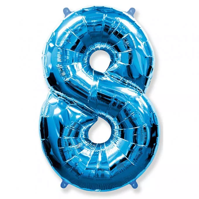 Воздушный шар фольгированный ЦИФРА 8 40"/102 см Синий/Blue в упаковке