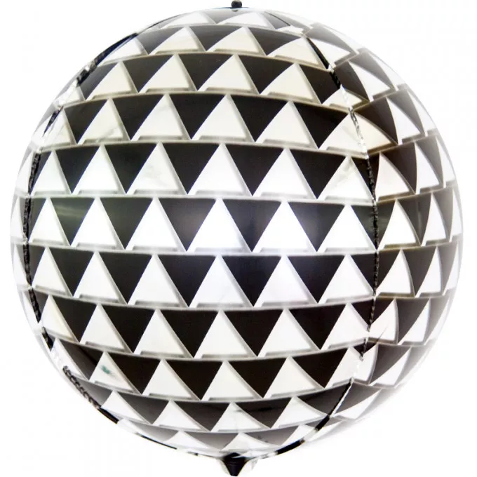 Воздушный шар Сфера 3D, 24''/61 см Геометрия треугольников, Черный/Серебро
