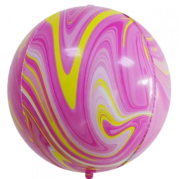 Воздушный шар Сфера 3D, 22''/56 см Мрамор, Розовый/Желтый, Агат
