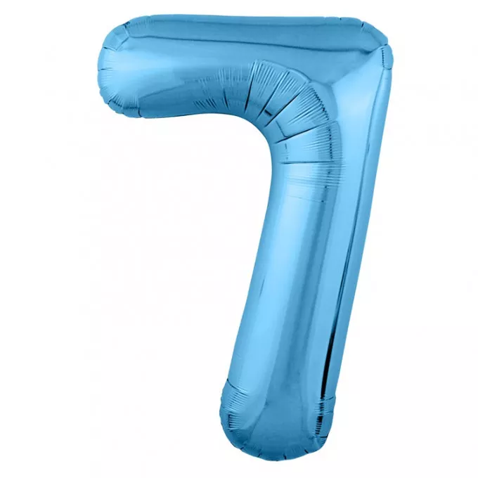 Воздушный шар фольгированный 40\'\'/102 см Цифра "7" Голубой Slim в упаковке
