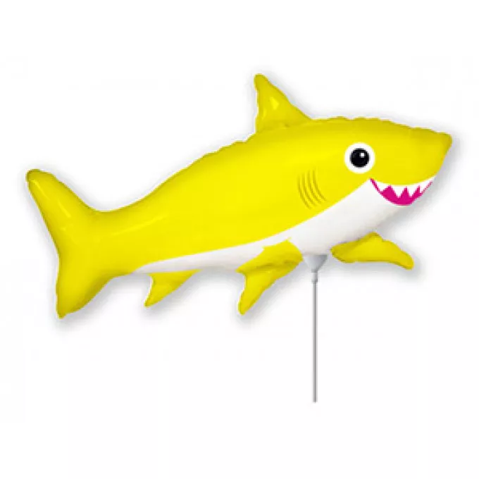 Воздушный шар фольгированный 14" Фигура-мини Акула веселая желтая 36 см