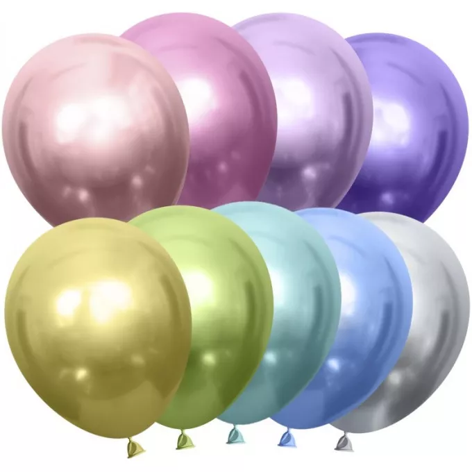 Воздушный шар латексный без рисунка 12''/30 см хром Ассорти, 9 цветов, 50 шт