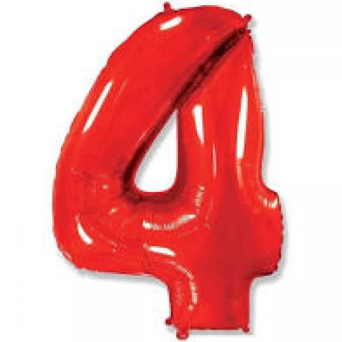 Воздушный шар фольгированный ЦИФРА 4 40"/102 см Красный/Red в упаковке