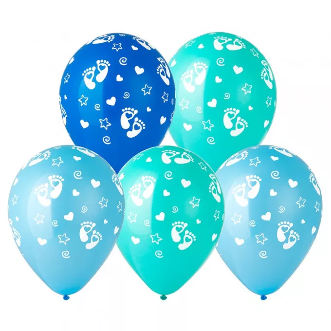 Воздушный шар латексный с рисунком 12" пастель шелкография Пяточки Мальчик ассорти 25 шт