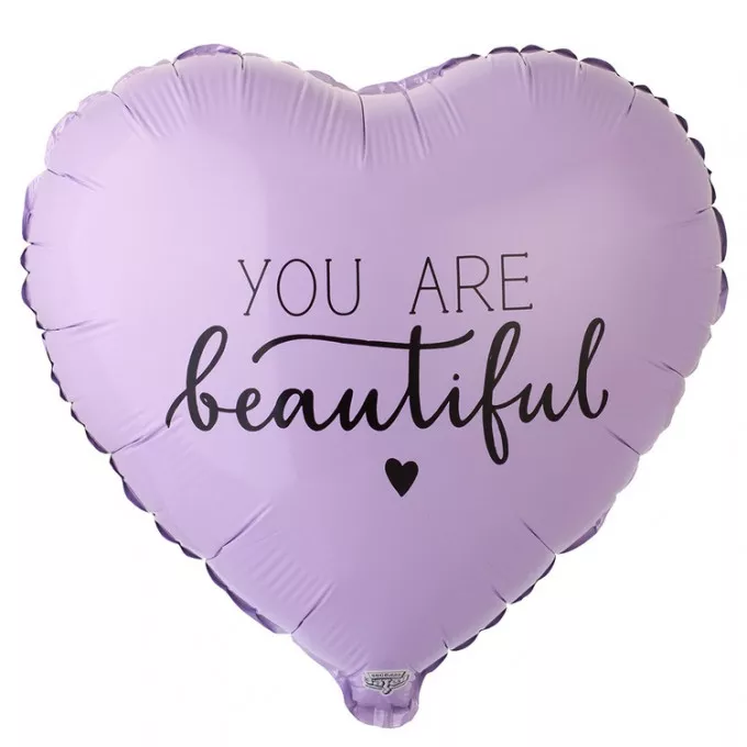 Воздушный шар фольгированный с рисунком 18" Сердце YOU ARE BEAUTIFUL 46 см