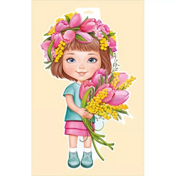 Плакат "Девочка в венке с тюльпанами"