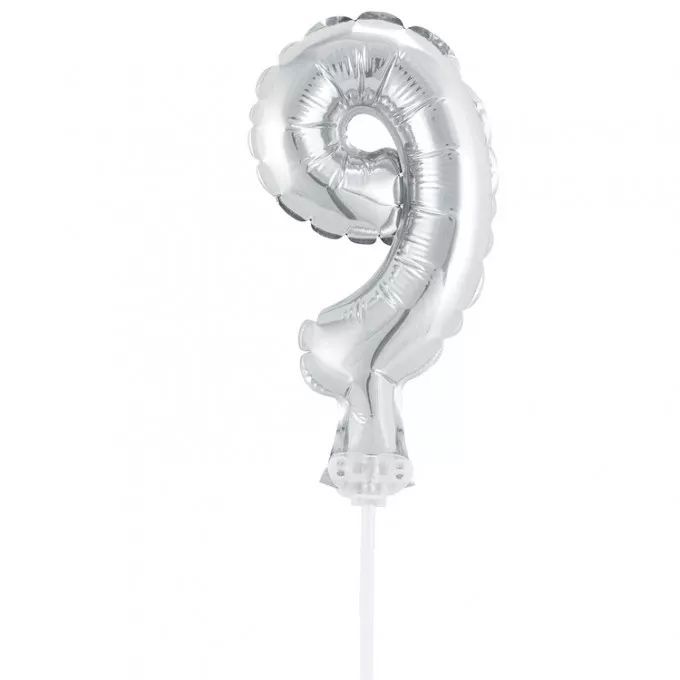 Воздушный шар фольгированный 5" Цифра-топпер 9 Silver